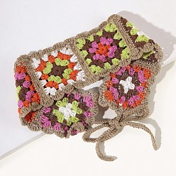 Camel Colorful Flower Crochet Cotton Elastic Headbands, Wide Hair Accessories for Woman Girls, Camel, 410~500mm