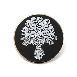 Black Skull Bouquet Pattern Alloy Brooch for Backpack Clothes, Black, 30x1.6mm