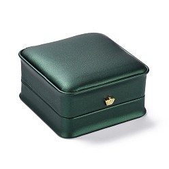 Vert Foncé Boîte à bijoux en cuir pu, avec couronne royale, pour boîte d'emballage de bracelet, carrée, vert foncé, 9.6x9.4x5.2 cm