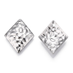 Stainless Steel Color 304 Stainless Steel Pendants, Textured, Rhombus Charm, Stainless Steel Color, 19x15x2.5mm, Hole: 1.2mm