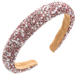 Coral Claro Bandas para el cabello con diamantes de imitación y perlas, Accesorios para el cabello de tela ancha para mujeres y niñas., coral luz, 135x120 mm
