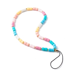 Coloré Bracelet mobile fait main en pâte polymère, pour la décoration de cas de téléphone de bricolage, avec perles en laiton et fil de nylon tressé, étoiles, colorées, 26.5 cm