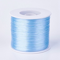Azul Cielo Cuerda de cristal elástica plana, hilo de cuentas elástico, para hacer la pulsera elástica, luz azul cielo, 0.7 mm, aproximadamente 546.8 yardas (500 m) / rollo