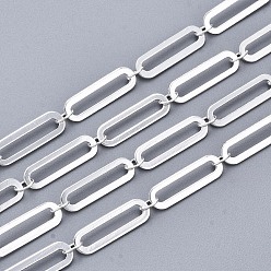 Серебро Латунные скрепки, тянутые удлиненные кабельные цепи, пайки, с катушкой, серебряные, ссылка: 14x4x0.4 mm, ссылка: 3.5x2.7x0.3 mm, около 32.8 футов (10 м) / рулон