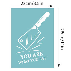 SkyBlue Self-Adhesive Silk Screen Printing Stencil, for Painting on Wood, DIY Decoration T-Shirt Fabric, Knife with Word YOU ARE WHAT YOU EAT, Sky Blue, 28x22cm