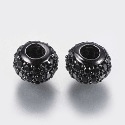Черный Цвет Металла Латунные микро проложить кубического циркония бусы, рондель, чёрные, металлический черный , 8x5.5 мм, отверстие : 3 мм