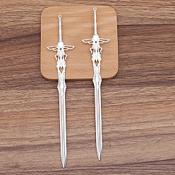 Platinum Alloy Sword Hair Sticks, with Loop, Cabochon Settings, Long-Lasting Plated Hair Accessories for Women, Platinum, 198x36mm, Tray: 6x8mm.