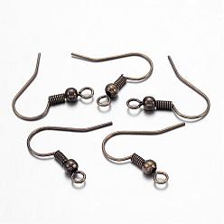 Bronze Antique Crochets d'oreille en laiton, fil d'oreille, avec perles et boucle horizontale, sans nickel, bronze antique, 19mm, Trou: 1.5mm, Jauge 21, pin: 0.7 mm
