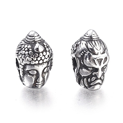 Argent Antique Perles bouddhistes 304 en acier inoxydable, tête de bouddha, argent antique, 14x8.5x9mm, Trou: 2mm