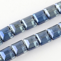 Aciano Azul Electroplate facetas de vidrio transparente hebras de cuentas, plaza, azul aciano, 13x13x7.5 mm, agujero: 2 mm, sobre 40 unidades / cadena, 19.6 pulgada