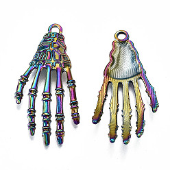 Rainbow Color Подвески из сплава цвета радуги, без кадмия и без свинца, Скелет руки, 42x20x7.5 мм, отверстие : 2.5 мм