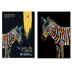 Zebra Scratch Rainbow Painting Art Paper, DIY Scratchboard with Paper Card and Sticks, Zebra Pattern, 40.5x28.5cm, 2pcs/set