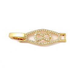 Real 18K Gold Plated Rhombus with Bowknot Rack Plating Brass Clear Cubic Zirconia Watch Band Clasps, Cadmium Free & Lead Free, Long-Lasting Plated, Real 18K Gold Plated, 35x10x4mm, Hole: 3x3mm