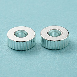 Silver 201 Stainless Steel Corrugated Beads, Flat Round, Silver, 8x3mm, Hole: 2.2mm