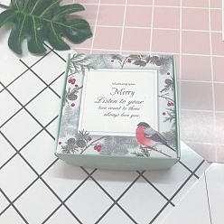 Oiseau Boîtes en papier carrées, pour emballage de savon, vert de mer foncé, Motif d'oiseau, 8.5x8.5x3.5 cm