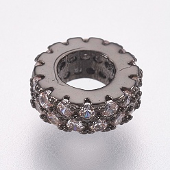 Bronze Perles de zircone cubique micro-pavées en laiton écologiques, sans plomb et sans cadmium, anneau, gris anthracite, 8x3mm, Trou: 3.8mm