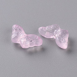 Pink Transparent Spray Painted Glass Beads, Butterfly, Pink, 8x15x4.5mm, Hole: 1mm