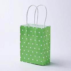 Green kraft Paper Bags, with Handles, Gift Bags, Shopping Bags, Rectangle, Polka Dot Pattern, Green, 21x15x8cm