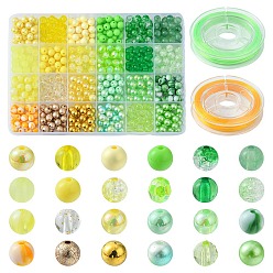 Couleur Mélangete Kit de fabrication de bracelet extensible bricolage, y compris des perles rondes en acrylique et en plastique imitation perles, fil élastique, couleur mixte, perles: 7.5~8x7~8 mm, Trou: 1~2mm, 600 pièces / kit
