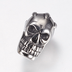 Antique Silver 304 Stainless Steel Beads, Skull, Antique Silver, 14x8x8mm, Hole: 2mm