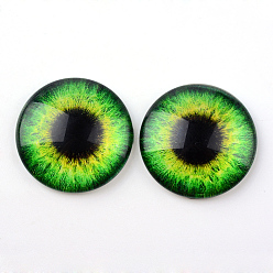 Lawn Green Glass Cabochons for DIY Projects, Half Round/Dome with Dragon Eye Pattern, Lawn Green, 12x4mm