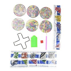 Mixed Color DIY Rainbow Animal Theme Diamond Painting Wood Cup Mat Kits, Including Coster Holder, Resin Rhinestones, Diamond Sticky Pen, Tray Plate & Glue Clay, Mixed Color, Packaging: 130x126x80mm