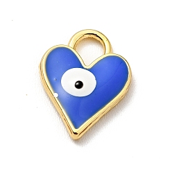 Blue Bras Enamel Charms, Cadmium Free & Lead Free, Golden, Heart with Evil Eye, Blue, 12.5x9x2mm, Hole: 2.6x3mm