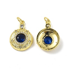 Real 18K Gold Plated Brass Micro Pave Clear Cubic Zirconia Pendants, with Glass and Jump Ring, Flat Round with Star Charm, Real 18K Gold Plated, 19.5x14x4mm, Hole: 3.3mm