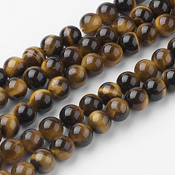 Tiger Eye Natural Yellow Tiger Eye Bead Strands, Round, Grade A, 6~6.5mm, Hole: 1mm, about 60pcs/strand, 14.9 inch(38cm)