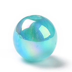 Turquoise UV Plating Rainbow Iridescent Acrylic Beads, with Glitter Powder, Round, Turquoise, 15mm, Hole: 3.2mm