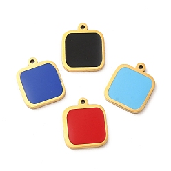 Mixed Color 304 Stainless Steel Enamel Pendants, Square Charm, Golden, Mixed Color, 13x11x1.4mm, Hole: 1mm