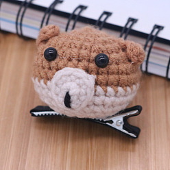 Bear Animal Theme Crochet Yarn Alligator Hair Clips, Knitting Alloy Hair Clips for Kids Girls, Bear Pattern, 80mm