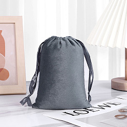 Gris Pizarra Bolsas de almacenamiento de terciopelo, bolsa de embalaje de bolsas con cordón, Rectángulo, gris pizarra, 10x8 cm
