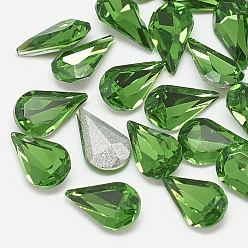 Emerald Pointed Back Glass Rhinestone Cabochons, Back Plated, Faceted, teardrop, Emerald, 10x6x3mm