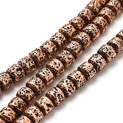 Copper Plated Electroplated Natural Lava Rock Beads Strands, Rondelle, Copper Plated, 6x7mm, Hole: 1mm, about 67~68pcs/strand, 15.35~15.63 inch(39~39.7cm)