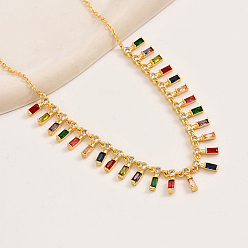 Colorful Golden Brass Rectangle Charms Bib Necklace for Women, Colorful, 15.75 inch(40cm)