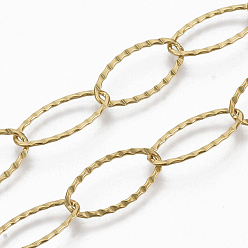 Golden 304 Stainless Steel Cable Chains, Textured, Soldered, Flat Oval, Golden, 20.5x10.4x0.8mm, about 39.37 inch(1m)/strand