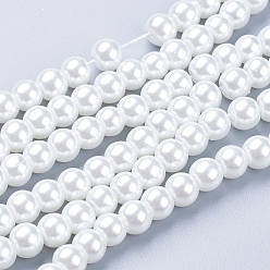 Blanco Abalorios de perla de vidrio, para hacer bisutería, artesanía perlada fabricación de joyas, rondo, blanco, 6 mm, agujero: 1 mm, sobre 140 unidades / cadena, 32 pulgada