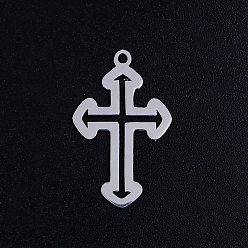 Stainless Steel Color 201 Stainless Steel Pendants, Cross, Stainless Steel Color, 24.5x15x1mm, Hole: 1.5mm