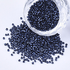 Bleu De Prusse Perles cylindriques en verre, Perles de rocaille, couleurs métalliques, trou rond, null, 1.5~2x1~2mm, Trou: 0.8mm, environ 8000 pcs / sachet , environ 85~95 g /sachet 