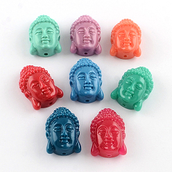 Couleur Mélangete Les perles de corail de tête buddha teints, couleur mixte, 24~25x16x10.5mm, Trou: 2mm