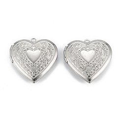 Stainless Steel Color 316 Surgical Stainless Steel Locket Pendants, Heart, Photo Frame Pendants, Stainless Steel Color, 29x29x7mm, Hole: 2mm