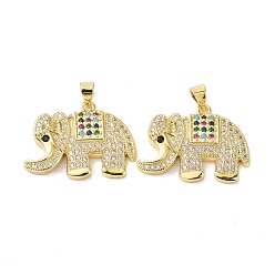 Real 18K Gold Plated Brass Micro Pave Cubic Zirconia Pendant, Long-Lasting Plated, Elephant, Lead Free & Cadmium Free, Real 18K Gold Plated, 21x28x5mm, Hole: 3.5x5mm