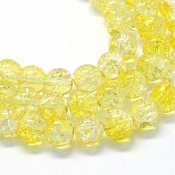 Champagne Yellow Baking Painted Transparent Crackle Glass Round Bead Strands, Champagne Yellow, 4.5~5mm, Hole: 1mm, about 210pcs/strand, 31.4 inch