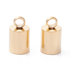 Real 24K Gold Plated 201 Stainless Steel Cord Ends, End Caps, Column, Real 24K Gold Plated, 9x5mm, Hole: 2mm, Inner Diameter: 4mm