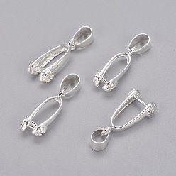 Silver Brass Pinch Bails, Ice Pick, with Loop, Silver, 19x11mm, Hole: 3.5x5mm, Pin:0.7mm