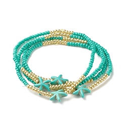 Turquoise Bijoux d'été perle de taille étoile de mer, chaînes de corps perlées de graines de verre et de turquoise synthétique, bijoux de bikini pour femme, turquoise, 31.50 pouce (80 cm)