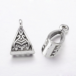 Antique Silver Tibetan Style Alloy Tube Bails, Loop Bails, Bail Beads, Triangle, Cadmium Free & Nickel Free & Lead Free, Antique Silver, 15.5x10x7mm, Hole: 1.5mm.