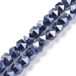 Marine Blue Glass Pearl Beads Strands, Faceted, Polygon, Marine Blue, 7.5x7.5mm, Hole: 1mm, about 49pcs/strand, 14.09 inch(35.8cm)