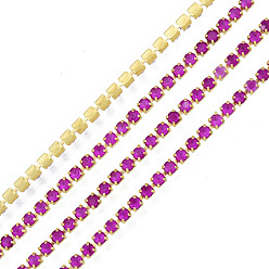 Ruby Brass Rhinestone Strass Chains, Rhinestone Cup Chain, Imitate Luminous Style, Raw(Unplated), Ruby, 2x2mm, about 23.62 Feet(7.2m)/Strand